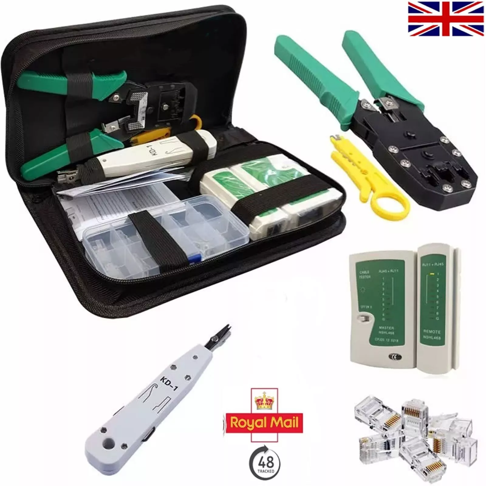 COMPLETE RJ45 NETWORK TOOL KIT CABLE CRIMPING CRIMPER TESTER PUNCH DOWN SET
